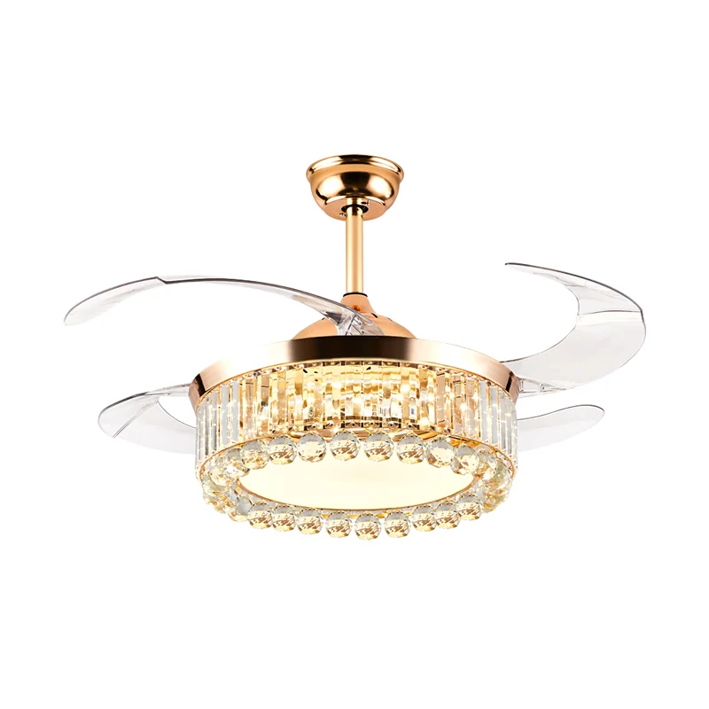 Ronde slaapkamer hangende ventilatorlamp Kristallen prisma's en lichtbollen 19" W LED-modernisme Semi-inbouwlicht goud, 4-...