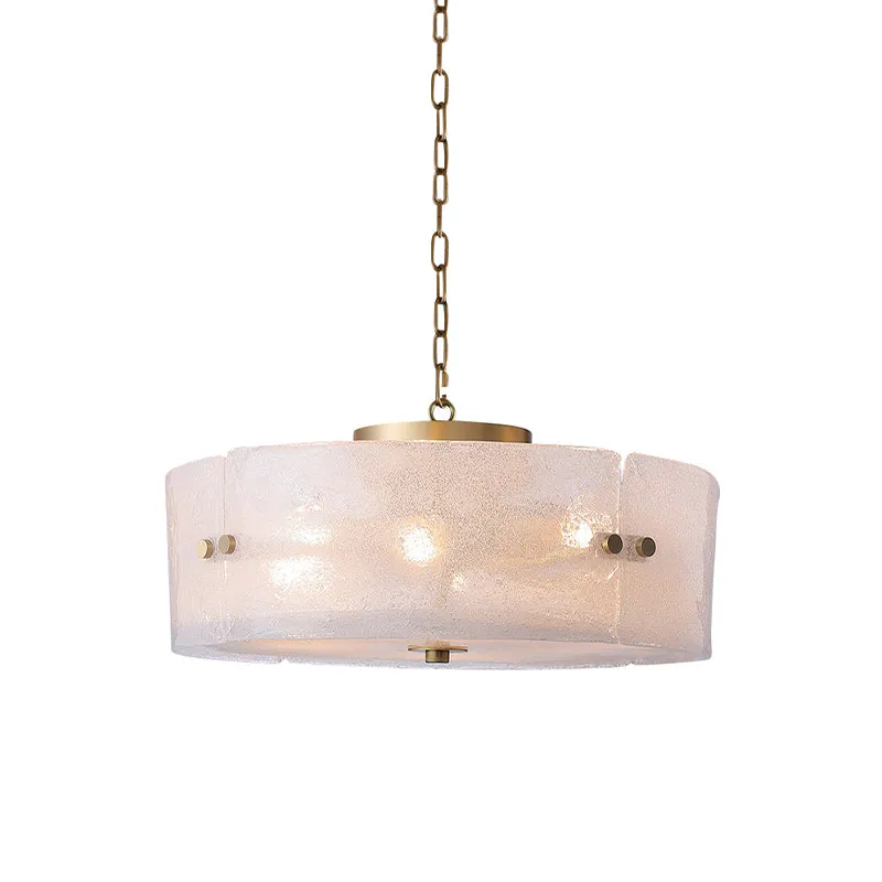 Ronde woonkamerkroonluchter Traditioneel matwit glas 4-lichts messing hanglamp Clearhalo
