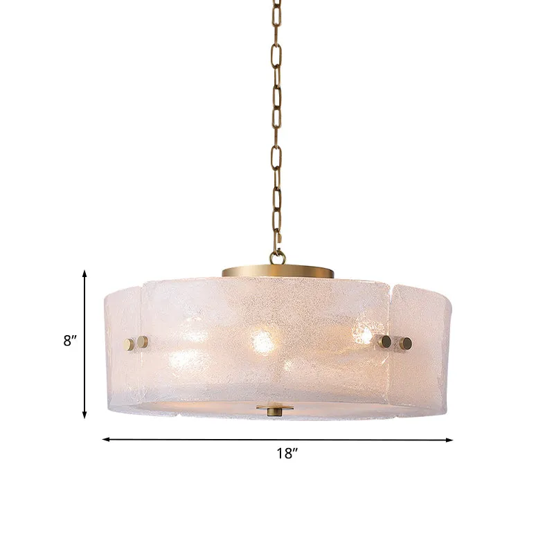 Ronde woonkamerkroonluchter Traditioneel matwit glas 4-lichts messing hanglamp Clearhalo