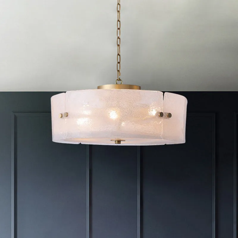 Ronde woonkamerkroonluchter Traditioneel matwit glas 4-lichts messing hanglamp Clearhalo