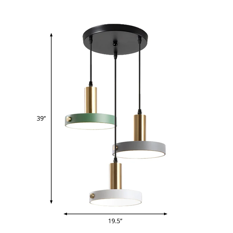 Ronde/lineaire cluster cirkel hanger Scandinavische 3 hoofden acryl wit-grijs-groen plafond hanglamp warm/wit/3 kleuren li...