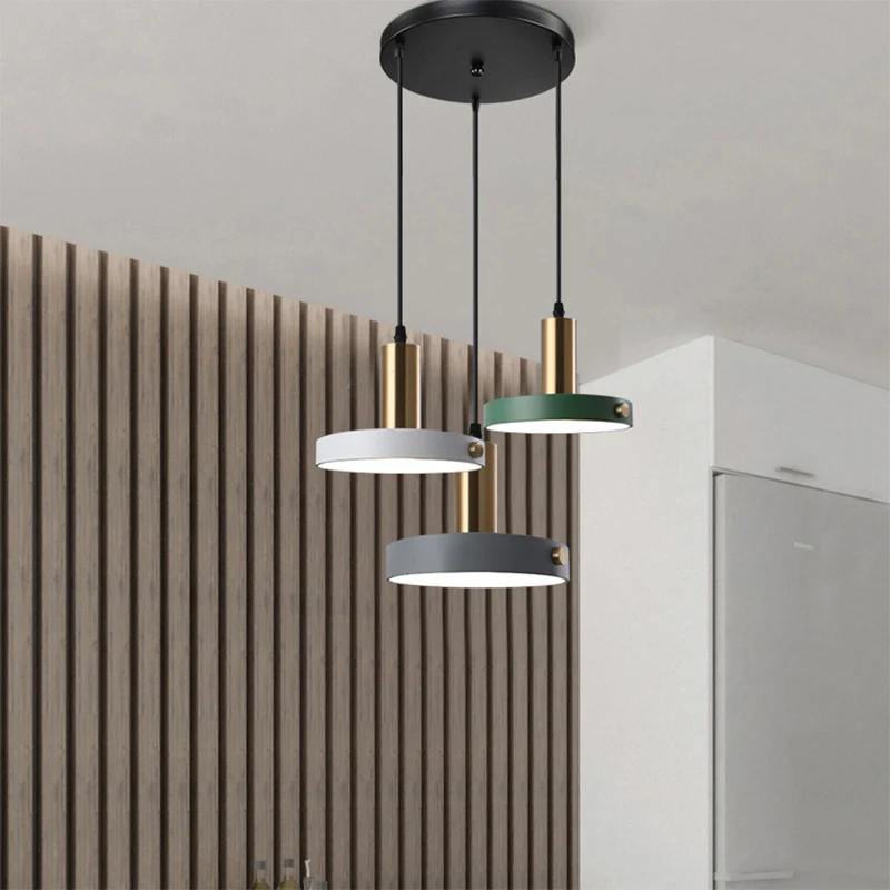 Ronde/lineaire cluster cirkel hanger Scandinavische 3 hoofden acryl wit-grijs-groen plafond hanglamp warm/wit/3 kleuren li...