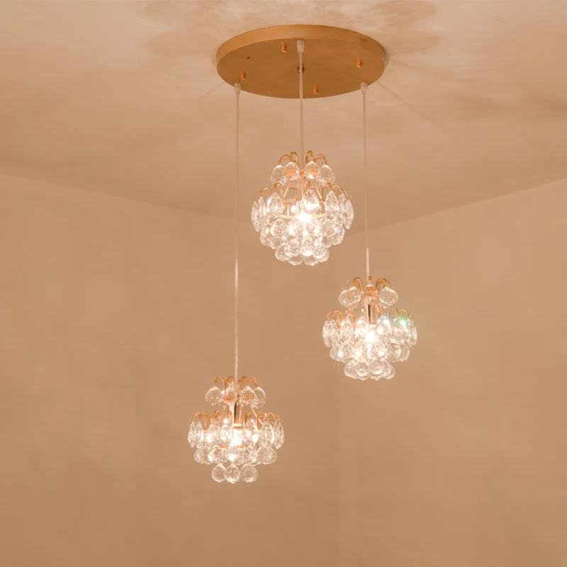 Ronde/lineaire luifel Eetzaal Multi-plafondlamp Modern metaal 3 lampen Zwart/goud hangende hanger met heldere kristallen b...