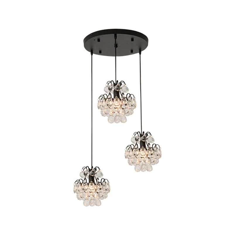 Ronde/lineaire luifel Eetzaal Multi-plafondlamp Modern metaal 3 lampen Zwart/goud hangende hanger met heldere kristallen b...