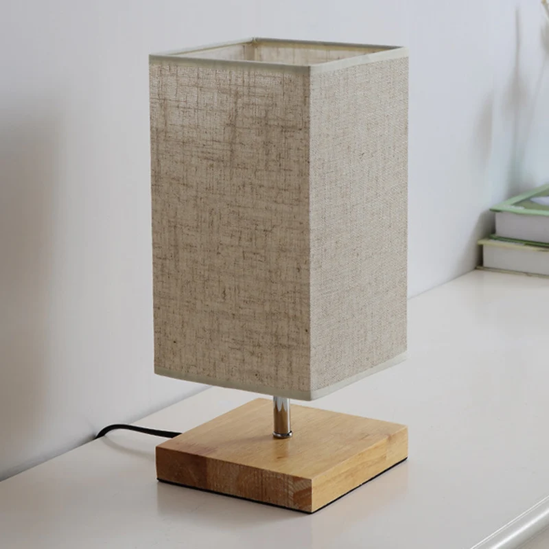 Ronde/vierkante stoffen nachtkastjelamp Nordic 1-lamps vlastafellamp met zwart/houten voet voor slaapkamer Clearhalo