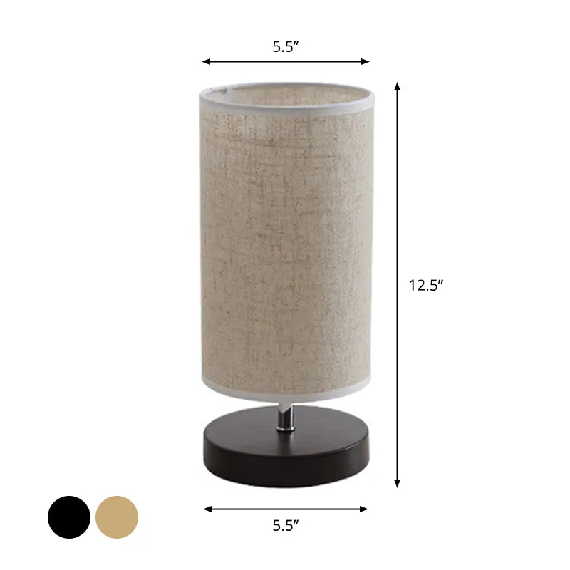 Ronde/vierkante stoffen nachtkastjelamp Nordic 1-lamps vlastafellamp met zwart/houten voet voor slaapkamer Clearhalo