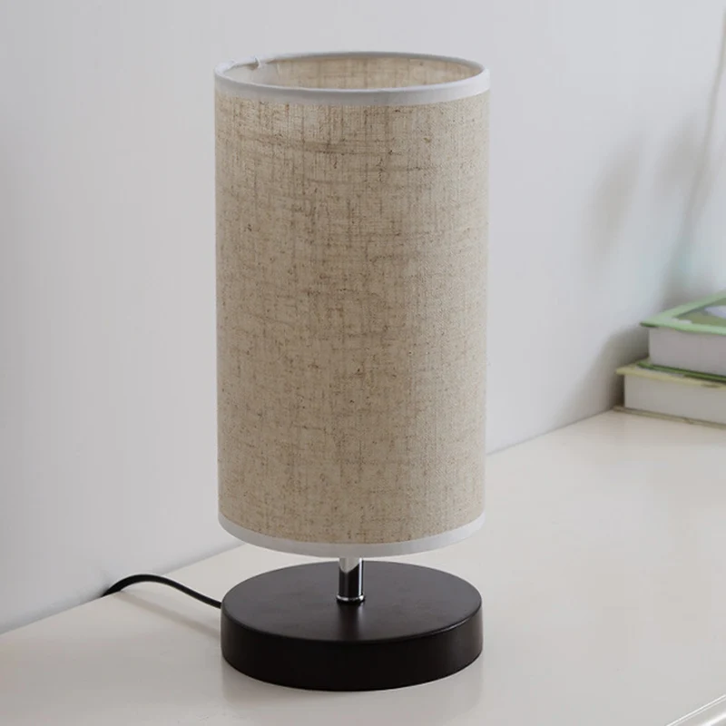 Ronde/vierkante stoffen nachtkastjelamp Nordic 1-lamps vlastafellamp met zwart/houten voet voor slaapkamer Clearhalo