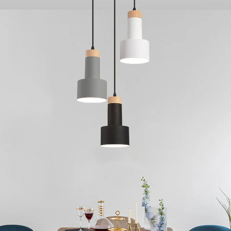 Rond/lineair hangende hanglamp Scandinavisch metaal 3 koppen Zwart/grijs/wit Multi-licht plafondlamp met zaklamp/kegelkap...