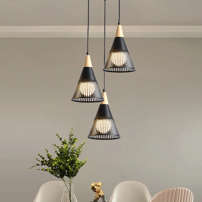 Rond/lineair hangende hanglamp Scandinavisch metaal 3 koppen Zwart/grijs/wit Multi-licht plafondlamp met zaklamp/kegelkap...
