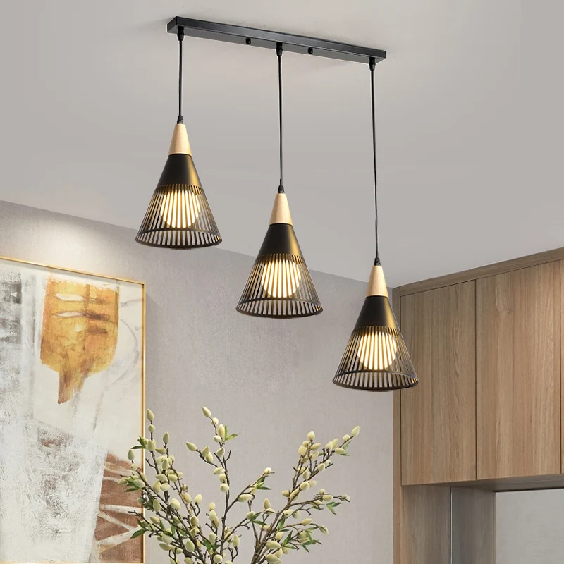 Rond/lineair hangende hanglamp Scandinavisch metaal 3 koppen Zwart/grijs/wit Multi-licht plafondlamp met zaklamp/kegelkap...