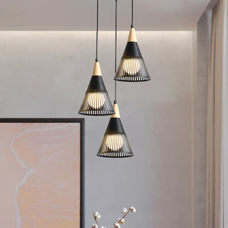 Rond/lineair hangende hanglamp Scandinavisch metaal 3 koppen Zwart/grijs/wit Multi-licht plafondlamp met zaklamp/kegelkap...