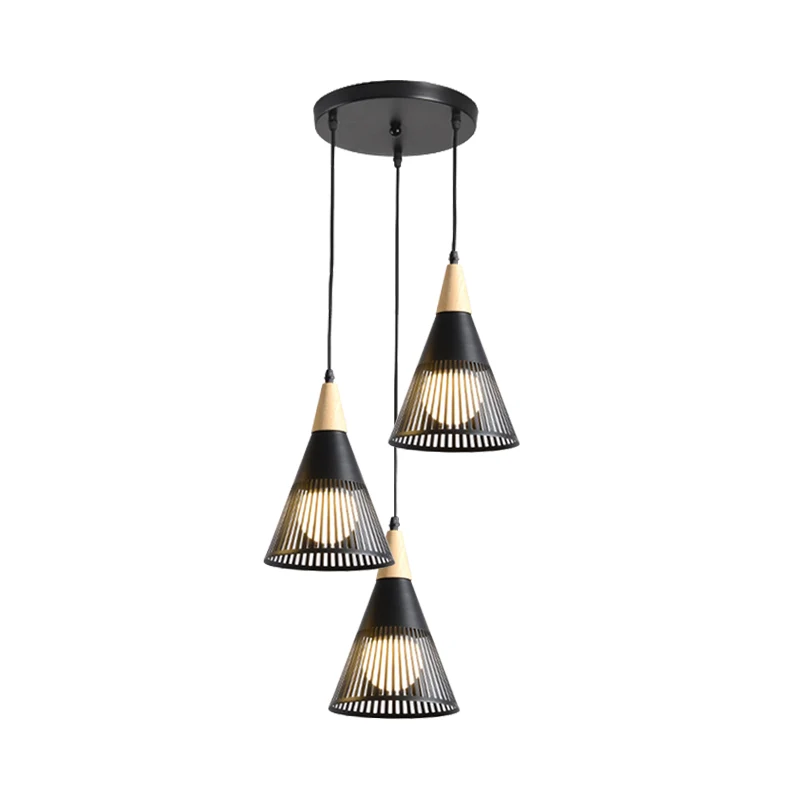 Rond/lineair hangende hanglamp Scandinavisch metaal 3 koppen Zwart/grijs/wit Multi-licht plafondlamp met zaklamp/kegelkap...