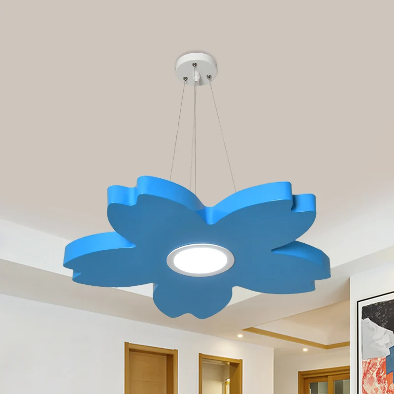 Rood/Geel/Blauw Bloem Kroonluchter Lamp Eigentijds LED Metallic Plafond Hangarmatuur voor Speelkamer Clearhalo