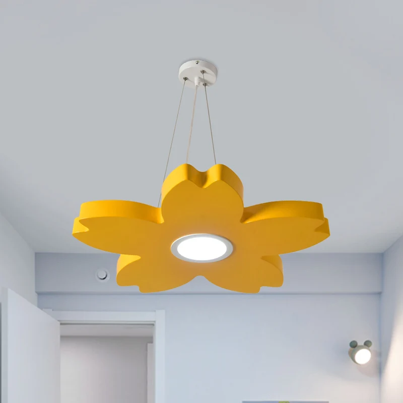 Rood/Geel/Blauw Bloem Kroonluchter Lamp Eigentijds LED Metallic Plafond Hangarmatuur voor Speelkamer Clearhalo