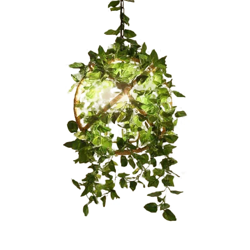 Rood/Groene 3-koppige plafondkroonluchter Industriële touwbolkooi hangende hanglamp met nepplant/kersendeco Clearhalo