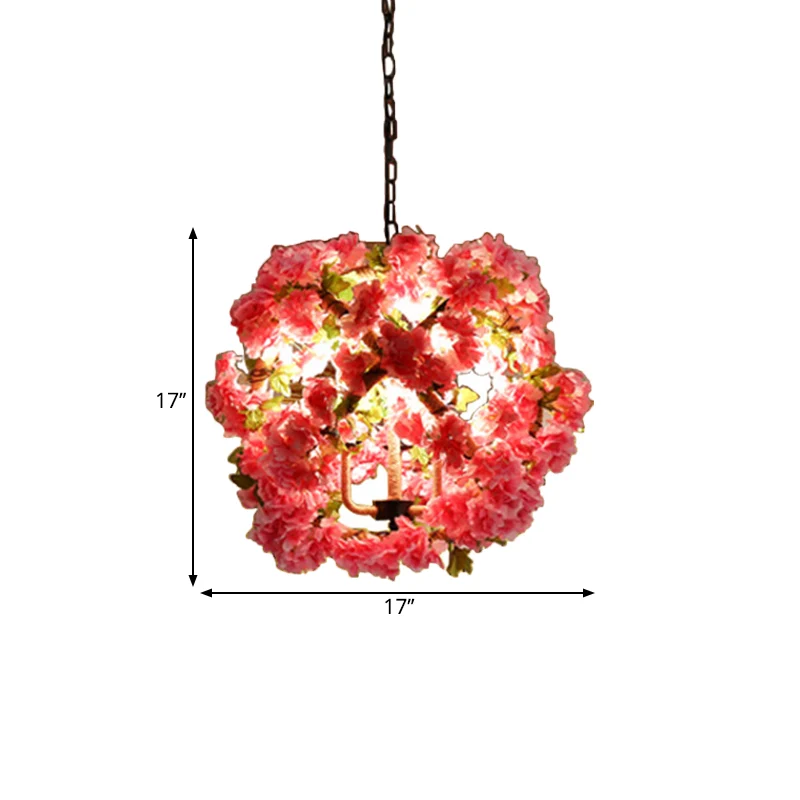 Rood/Groene 3-koppige plafondkroonluchter Industriële touwbolkooi hangende hanglamp met nepplant/kersendeco Clearhalo