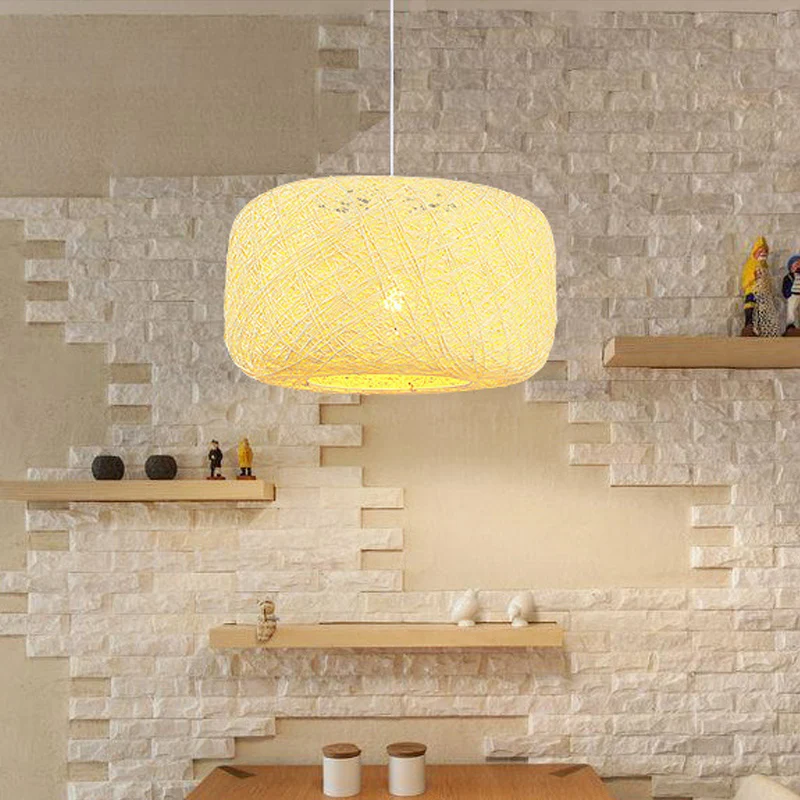 Rood/roze/oranje Drum Drop hanglamp Macaron 1-lichts rotan wevende ophangverlichting voor Bistro Clearhalo