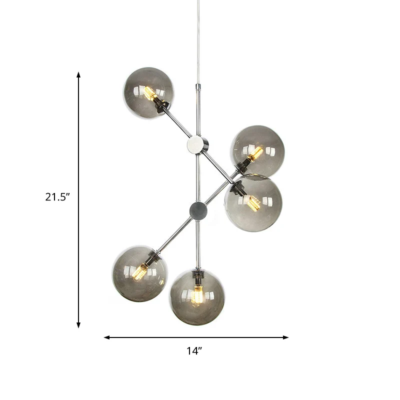 Rookglazen bol hangende kroonluchter eigentijds 5 lampen hangend plafondlicht voor slaapkamer Clearhalo