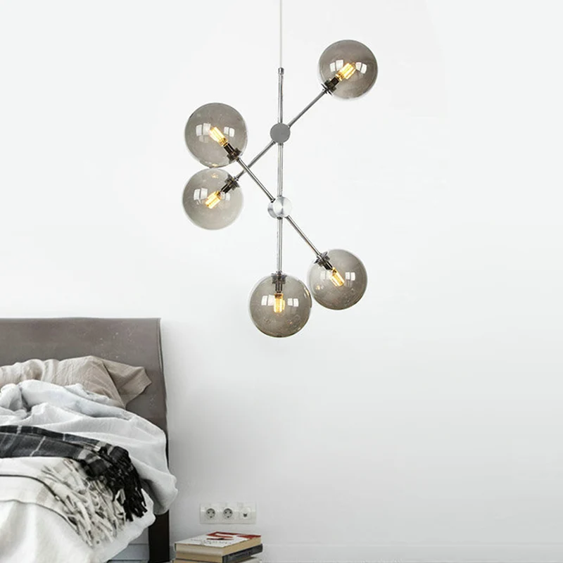 Rookglazen bol hangende kroonluchter eigentijds 5 lampen hangend plafondlicht voor slaapkamer Clearhalo