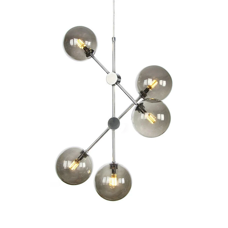 Rookglazen bol hangende kroonluchter eigentijds 5 lampen hangend plafondlicht voor slaapkamer Clearhalo