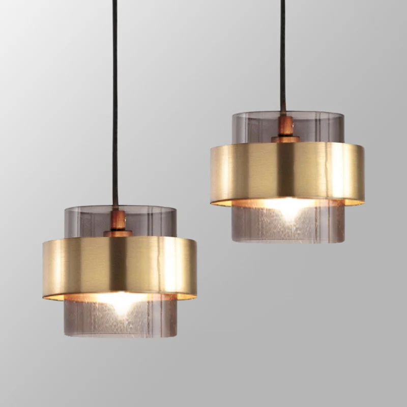 Rookglazen hanglamp cilindervormig 1-lichts moderne minimalistische hanglamp met metalen ring Clearhalo