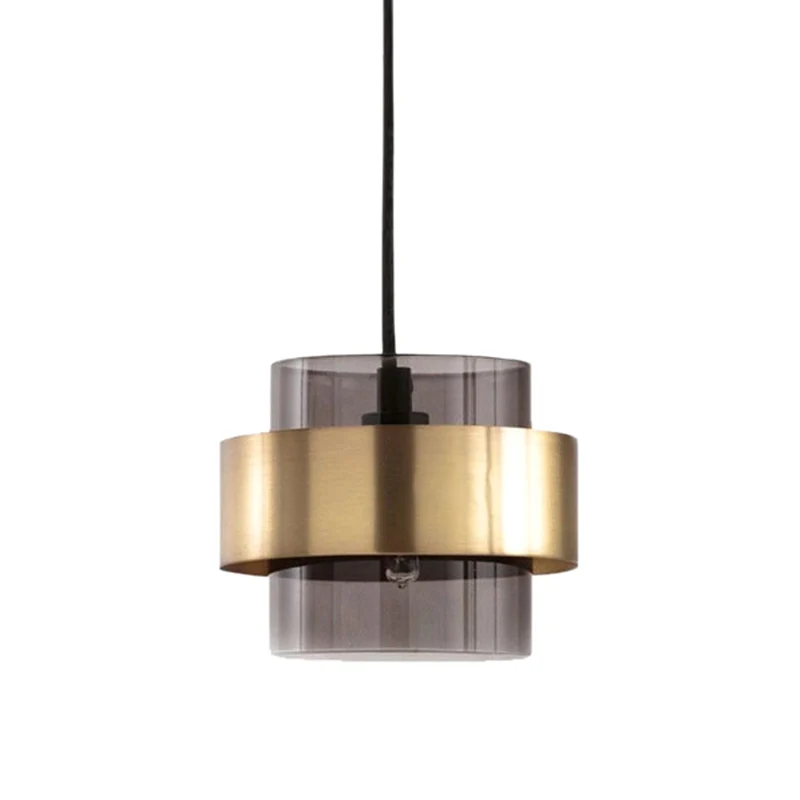 Rookglazen hanglamp cilindervormig 1-lichts moderne minimalistische hanglamp met metalen ring Clearhalo