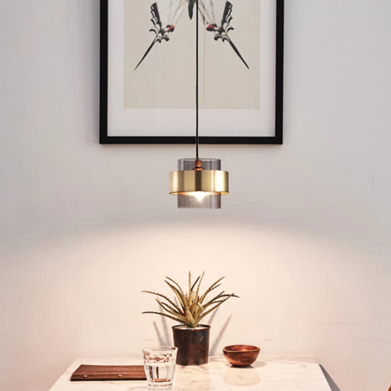 Rookglazen hanglamp cilindervormig 1-lichts moderne minimalistische hanglamp met metalen ring Clearhalo