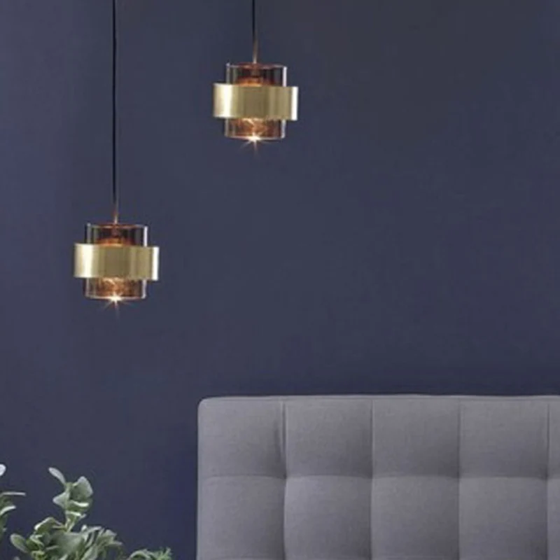 Rookglazen hanglamp cilindervormig 1-lichts moderne minimalistische hanglamp met metalen ring Clearhalo