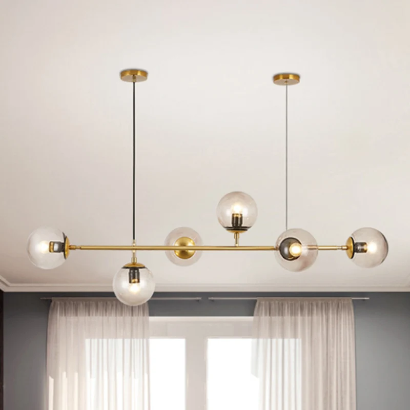 Rookgrijze bubbelkroonluchter Verlichting met zes lampen Modern glazen schaduweilandlicht voor keukeneetkamer Clearhalo