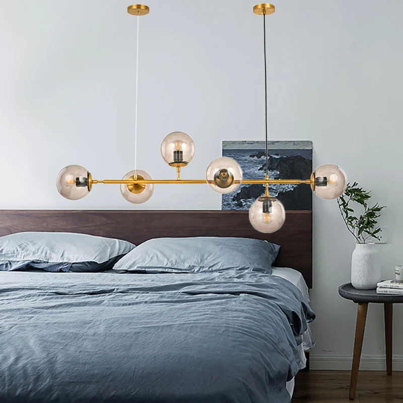 Rookgrijze bubbelkroonluchter Verlichting met zes lampen Modern glazen schaduweilandlicht voor keukeneetkamer Clearhalo