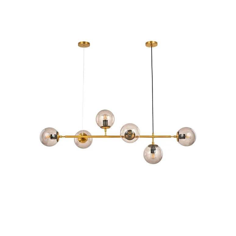 Rookgrijze bubbelkroonluchter Verlichting met zes lampen Modern glazen schaduweilandlicht voor keukeneetkamer Clearhalo