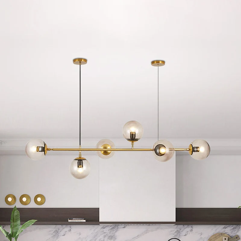 Rookgrijze bubbelkroonluchter Verlichting met zes lampen Modern glazen schaduweilandlicht voor keukeneetkamer Clearhalo