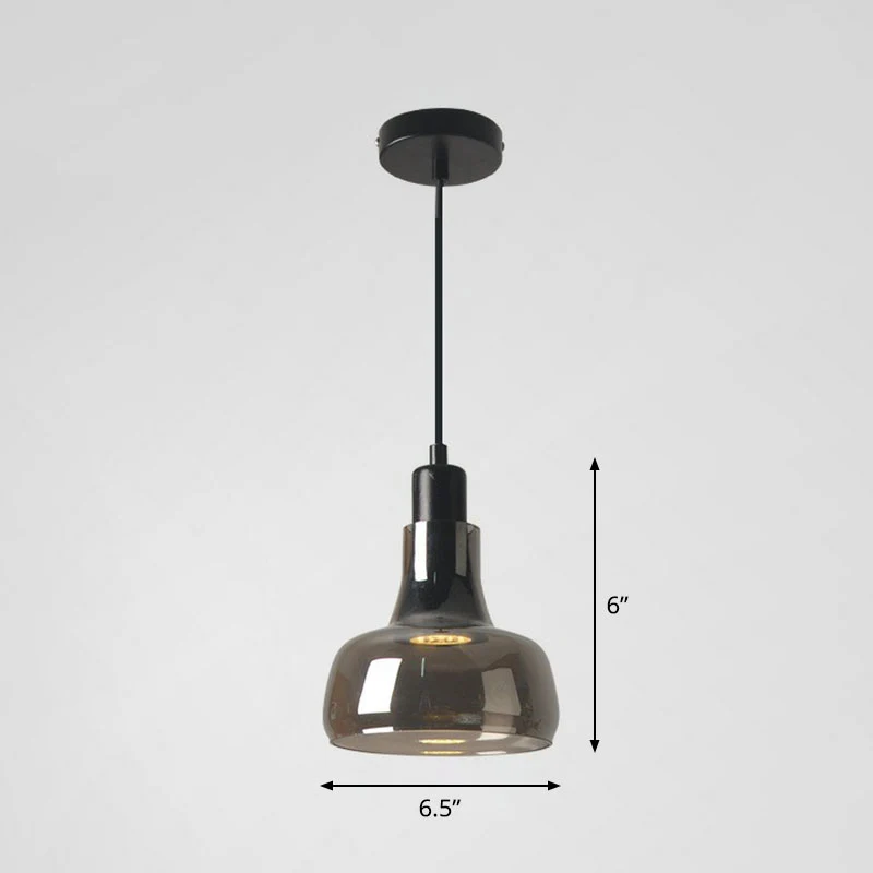 Rookgrijze glazen potdeksel hanglamp, moderne 1-lichts zwarte plafondverlichting voor eetkamer Clearhalo