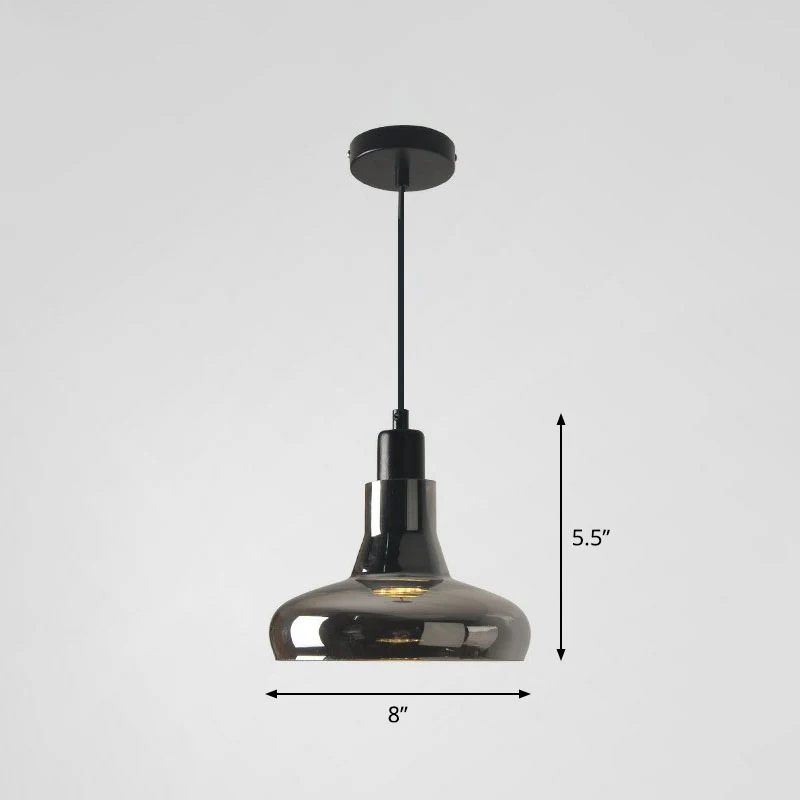 Rookgrijze glazen potdeksel hanglamp, moderne 1-lichts zwarte plafondverlichting voor eetkamer Clearhalo