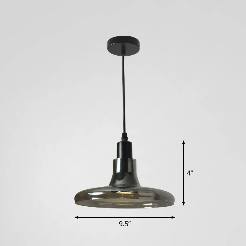 Rookgrijze glazen potdeksel hanglamp, moderne 1-lichts zwarte plafondverlichting voor eetkamer Clearhalo