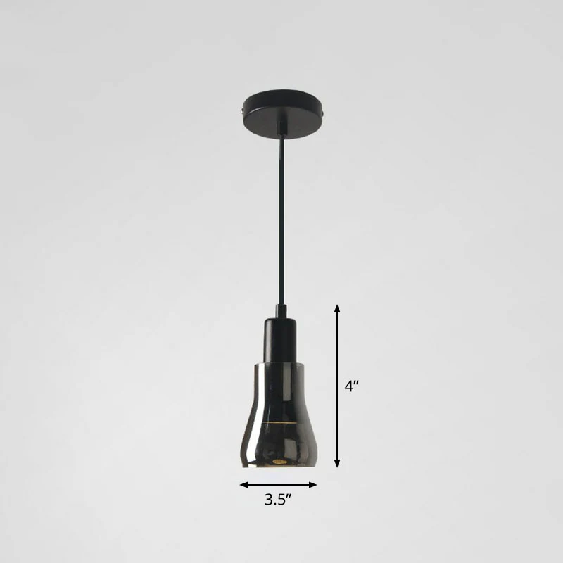 Rookgrijze glazen potdeksel hanglamp, moderne 1-lichts zwarte plafondverlichting voor eetkamer Clearhalo