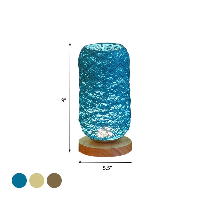 Roped Langwerpige Mini Nachtkastje Lamp Macaron Beige/Blauw/Bruin USB Opladen LED Tafellamp met Houten Voetstuk voor Nacht...