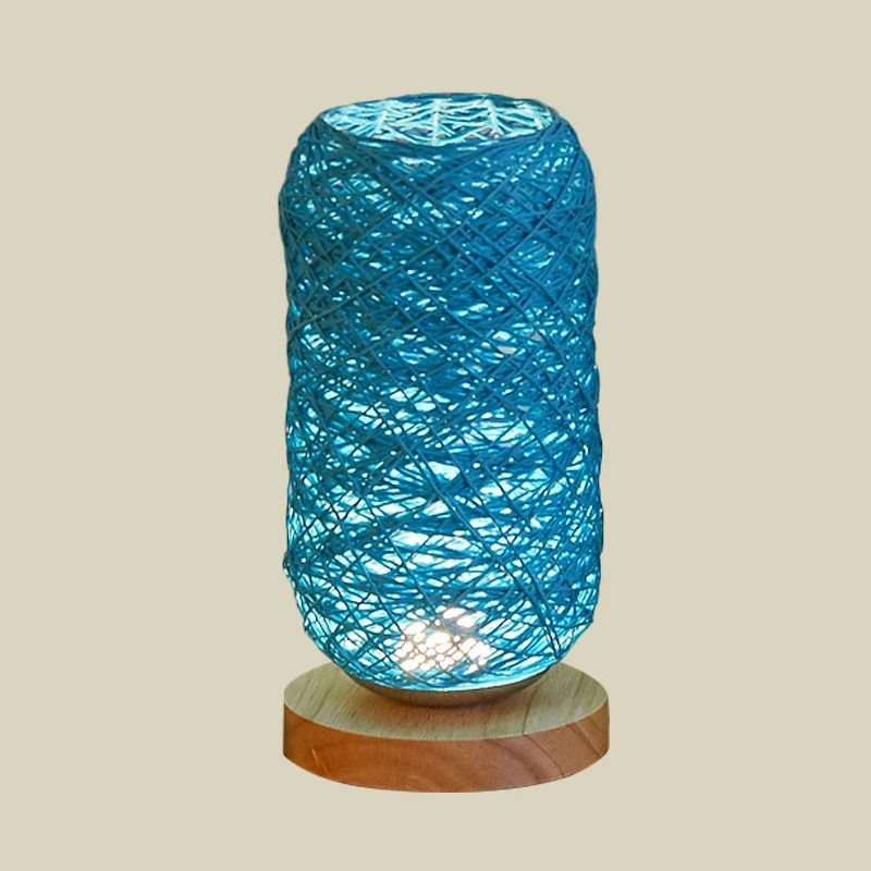 Roped Langwerpige Mini Nachtkastje Lamp Macaron Beige/Blauw/Bruin USB Opladen LED Tafellamp met Houten Voetstuk voor Nacht...