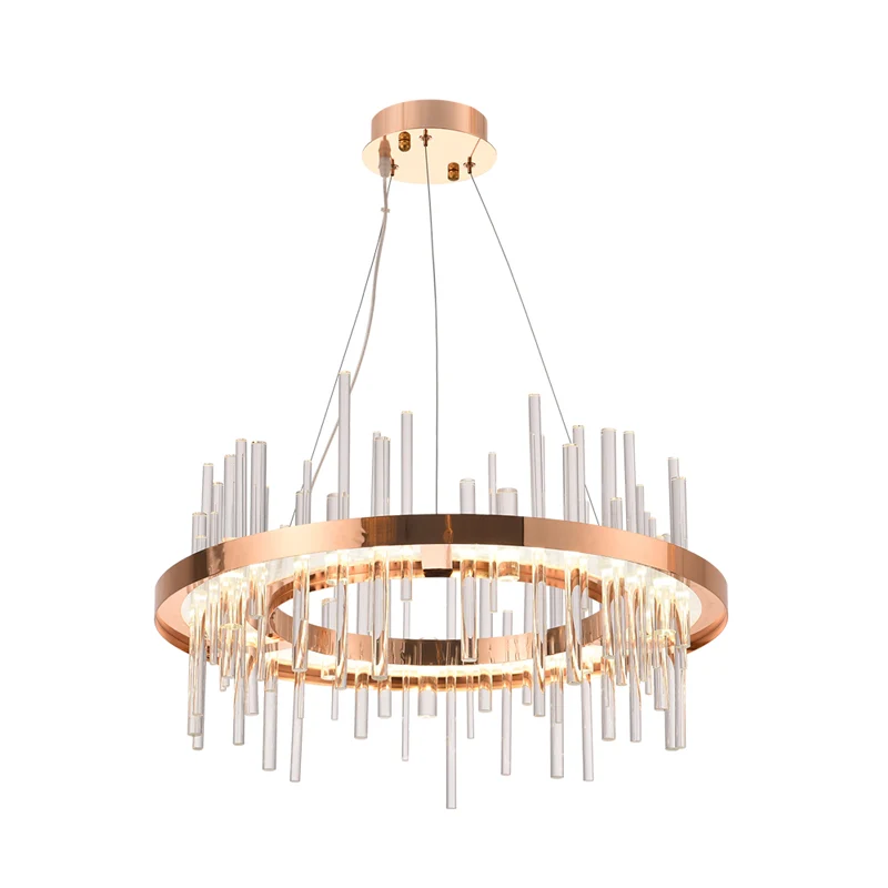 Rose Gold Circle plafond hanglamp moderne kristallen strip slaapkamer LED kroonluchter Clearhalo
