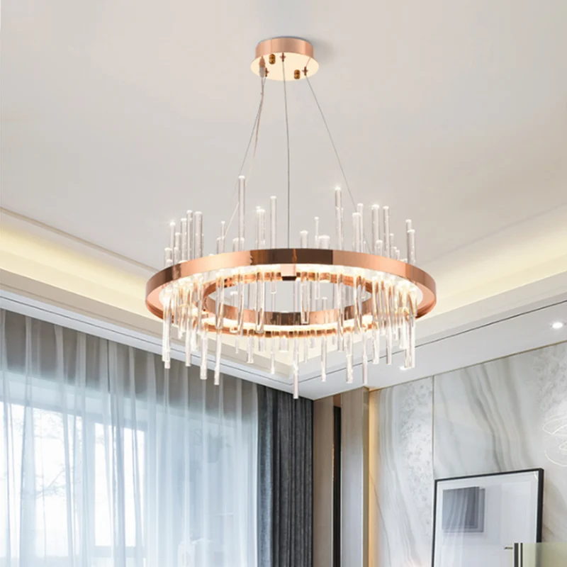 Rose Gold Circle plafond hanglamp moderne kristallen strip slaapkamer LED kroonluchter Clearhalo