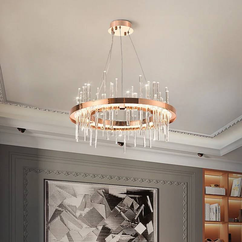 Rose Gold Circle plafond hanglamp moderne kristallen strip slaapkamer LED kroonluchter Clearhalo