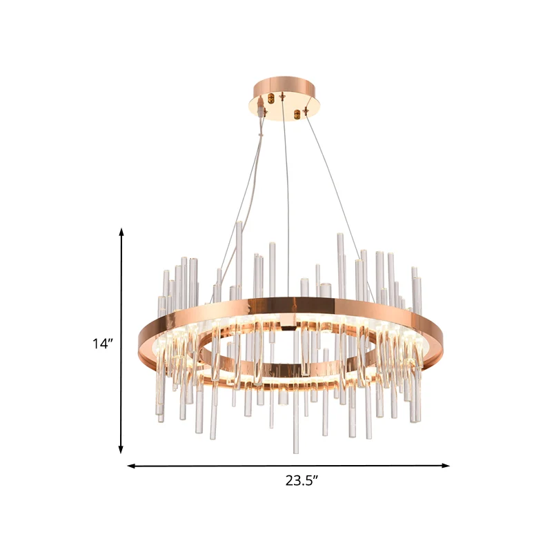 Rose Gold Circle plafond hanglamp moderne kristallen strip slaapkamer LED kroonluchter Clearhalo