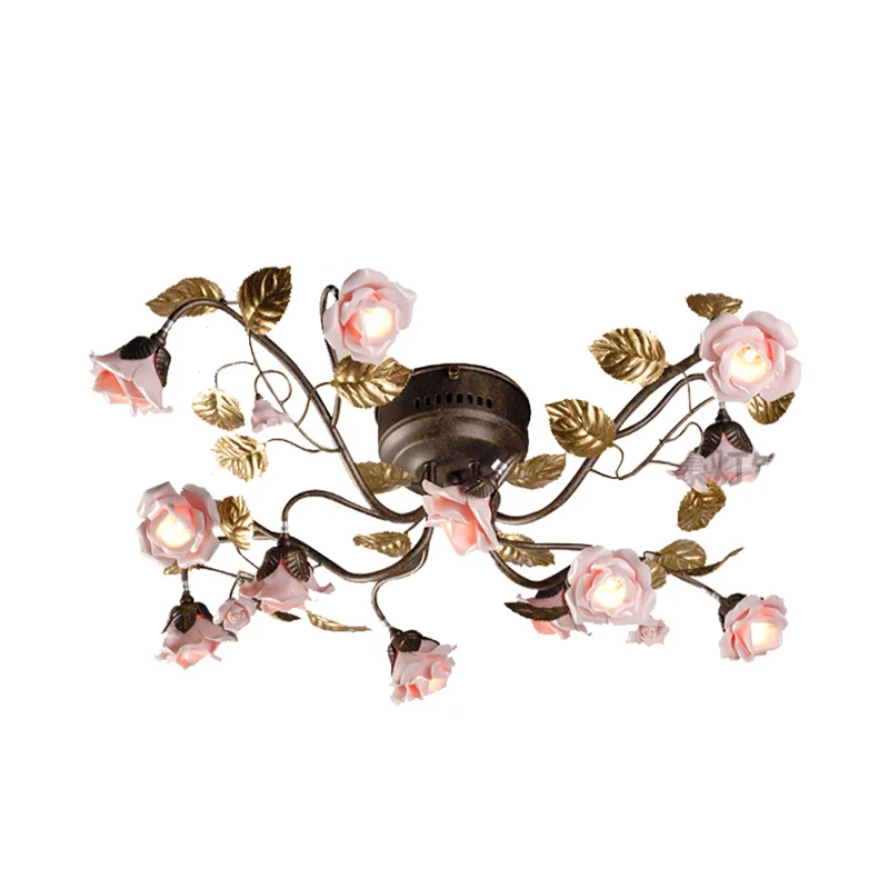 Rose Woonkamer Plafondlamp Platteland Metaal 9/12/20 Heads Donkerbruine LED Semi Mount Verlichting Clearhalo