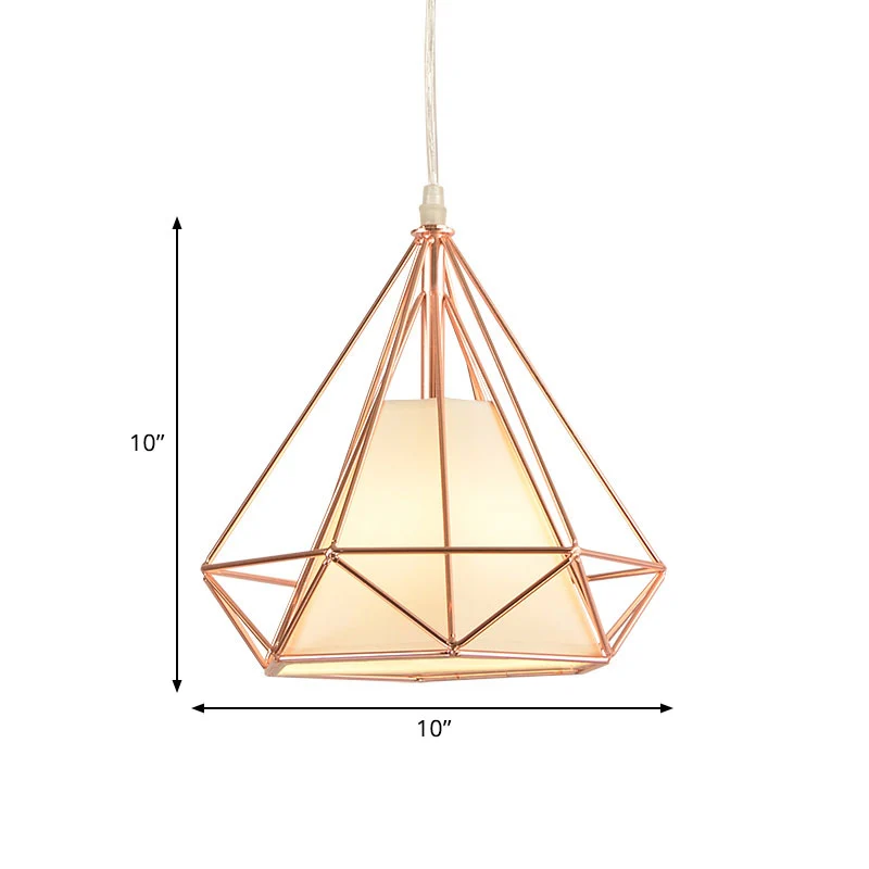Roségouden diamanten kooi-plafondlamp Macaron-stijl Metaal en stof 1-lichts koffieshop-hanglamp Clearhalo