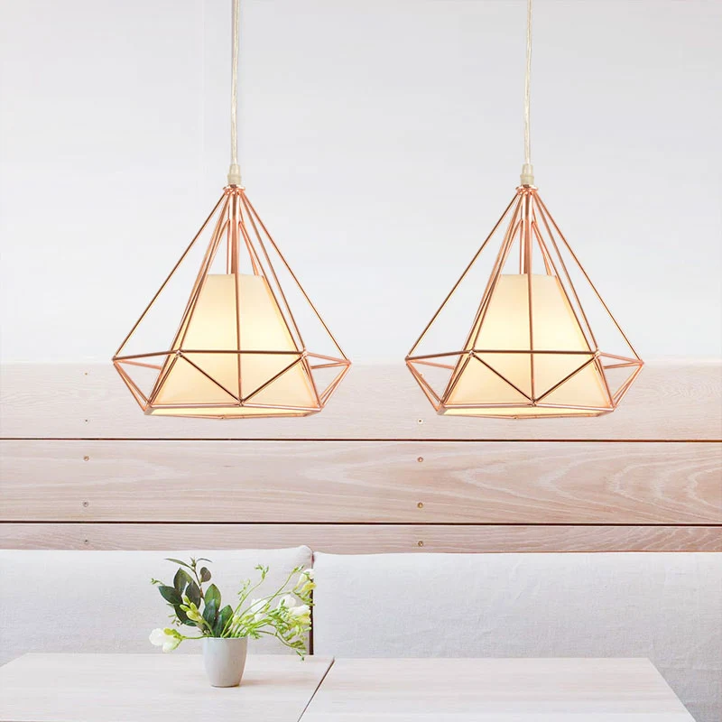 Roségouden diamanten kooi-plafondlamp Macaron-stijl Metaal en stof 1-lichts koffieshop-hanglamp Clearhalo