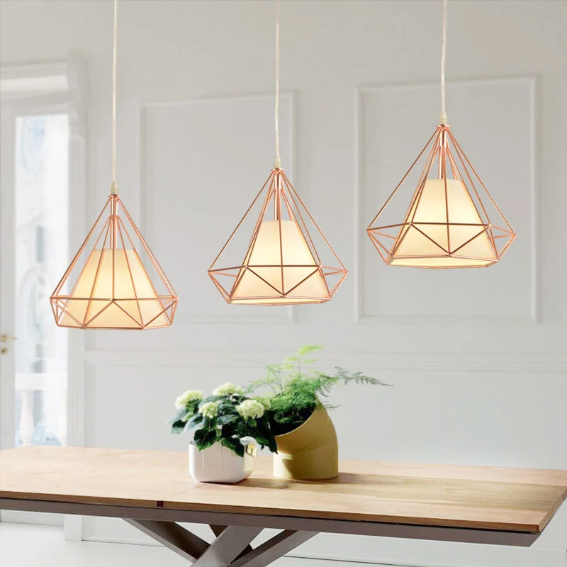 Roségouden diamanten kooi-plafondlamp Macaron-stijl Metaal en stof 1-lichts koffieshop-hanglamp Clearhalo