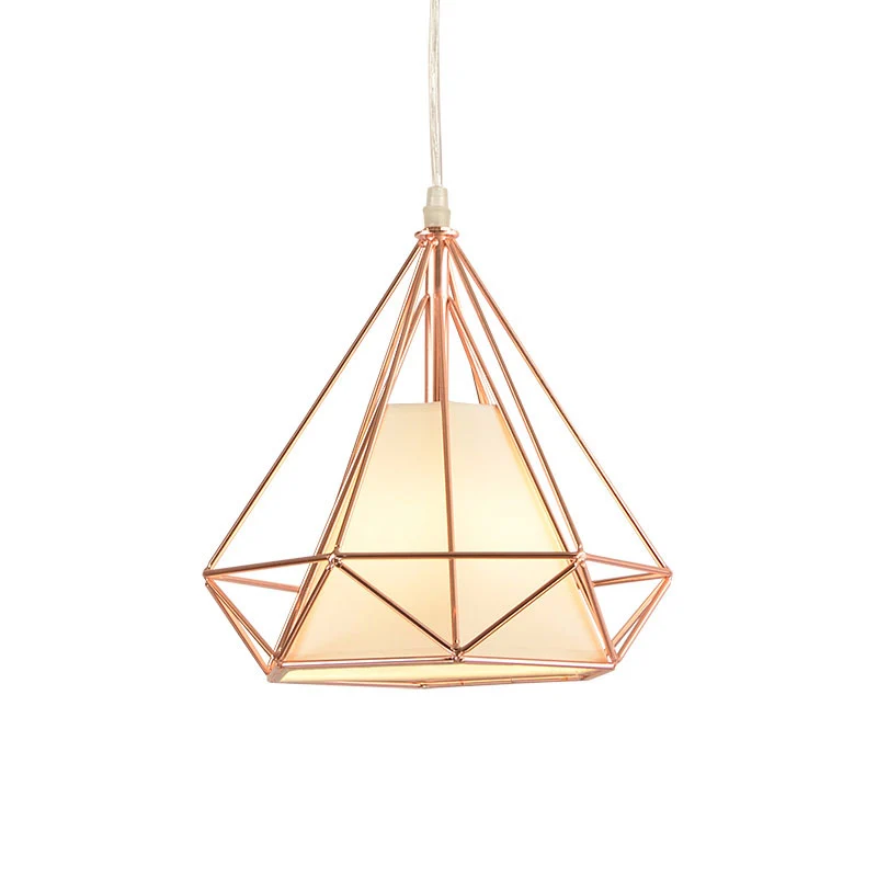 Roségouden diamanten kooi-plafondlamp Macaron-stijl Metaal en stof 1-lichts koffieshop-hanglamp Clearhalo