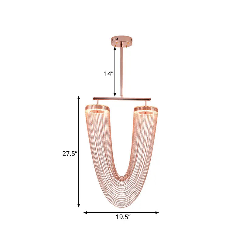 Roségouden V-vormige kettinghanger met franje Moderne Vogue Handgevlochten aluminium LED-hangende plafondlamp voor Loft Ho...
