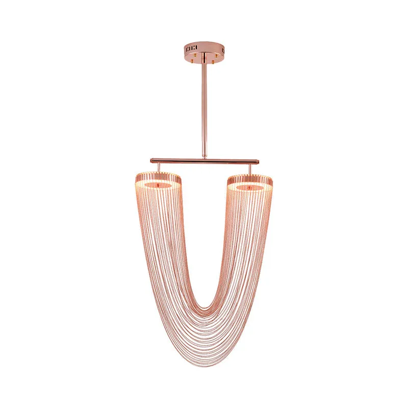 Roségouden V-vormige kettinghanger met franje Moderne Vogue Handgevlochten aluminium LED-hangende plafondlamp voor Loft Ho...