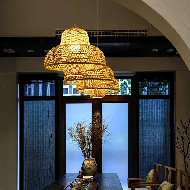 Rotan Hot Pot-vormige ophangverlichting Minimalistische houten hangende plafondlamp met 1 kop Clearhalo